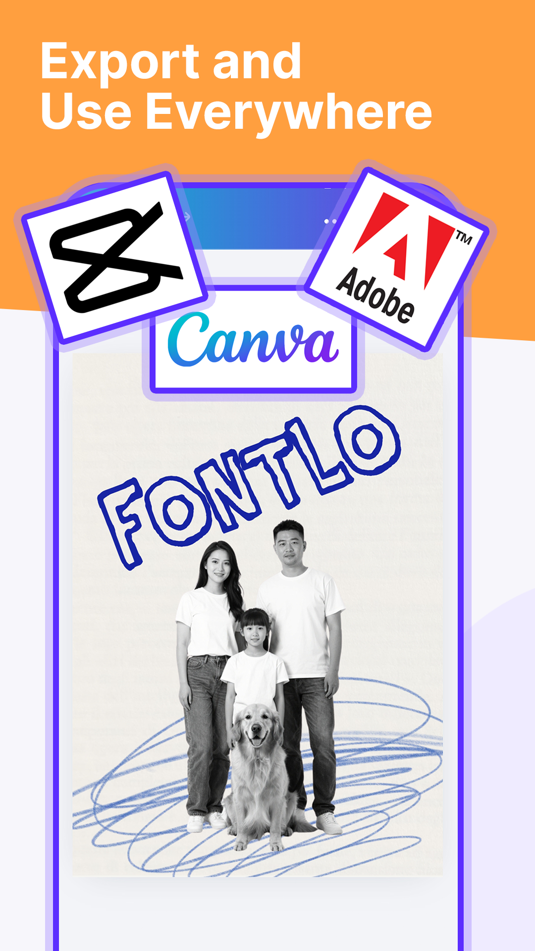 Fontlo handwriting font exported and used in Canva, Adobe and CapCut on a personal design